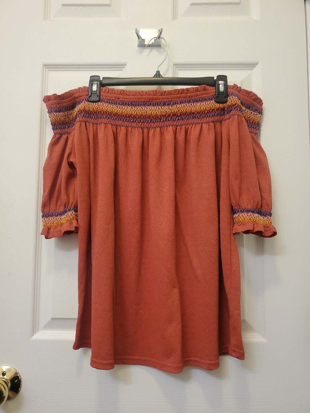 Flower & Feather Off-Shoulder Embroidered Peasant Top